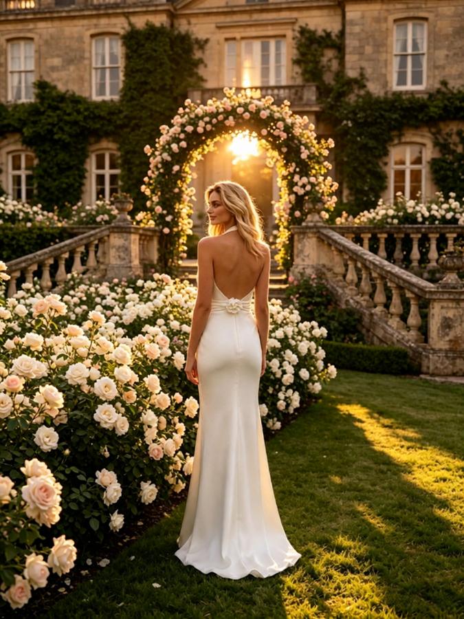 Elegant Halter Sleeveless Satin Mermaid Floor Length Wedding Dresses, WD0392