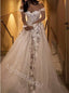 Elegant Off Shoulder Sleeveless A-line Lace Applique Wedding Dresses, WDY0349