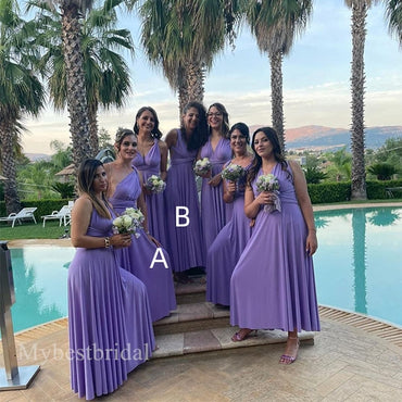 Mismatched Elegant V-neck Sleeveless A-line Bridesmaid Dressess, BDS0341