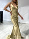 Gold Spaghetti Straps V-neck Mermaid Floor Length Prom Dress,PDS11634