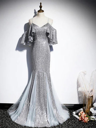 Sexy Off Shoulder V-neck Sleeveless Mermaid Long Prom Dress,PDS11563