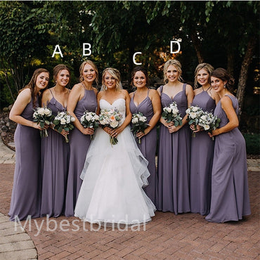 Mismatched Elegant V-neck Sleeveless Side slit A-line Bridesmaid Dressess, BDS0313