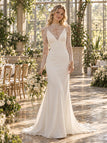 Chic High Neck Long Lace Sleeves Mermaid Satin Wedding Gown, WD0410