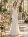 Chic High Neck Long Lace Sleeves Mermaid Satin Wedding Gown, WD0410