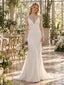Chic High Neck Long Lace Sleeves Mermaid Satin Wedding Gown, WD0410