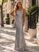 Shiny Silver Strapless Sequin Satin Hem Mermaid Long Evening Dress,PDS118792