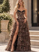 Leopard Print Ruffled Tulle Strapless Corset Ball Gown with High Thigh Slit,PDS118551