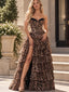 Leopard Print Ruffled Tulle Strapless Corset Ball Gown with High Thigh Slit,PDS118551
