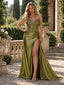 Luxury Beaded Lace Corset Satin Spaghetti Strap High Slit Mermaid Long Prom Dress,PDS118727