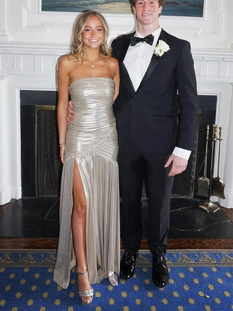 Sexy Strapless Ruched Side Slit Sleeveless Mermaid Long Prom Party Dress,PDS11819