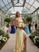 Yellow Ruffles Sleeveless Ruched Side Slit Mermaid Long Prom Party Dress,PDS11839