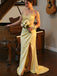 Sexy Yellow Halter V-Neck Side Slit Mermaid Long Prom Party Dress,PDS11790