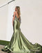 Dusty Sage V-neck Sleeveless Mermaid Floor Length Prom Dress,PDS11635