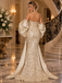 Luxurious Champagne Strapless Beaded Sequin Slit Mermaid Formal Dress,PDS118793