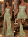 Chic Sage Green Satin Beaded Halter High Slit Pleated Long Prom Dress,PDS118823