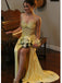 Sexy Yellow Halter V-Neck Side Slit Mermaid Long Prom Party Dress,PDS11790