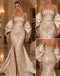 Luxurious Champagne Strapless Beaded Sequin Slit Mermaid Formal Dress,PDS118793
