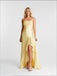 Yellow Ruffles Sleeveless Ruched Side Slit Mermaid Long Prom Party Dress,PDS11839