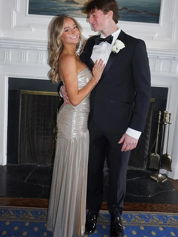 Sexy Strapless Ruched Side Slit Sleeveless Mermaid Long Prom Party Dress,PDS11819