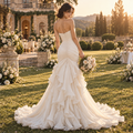 Luxurious Sweetheart Ruched Ruffled Chiffon Mermaid Wedding Dress, WD0411