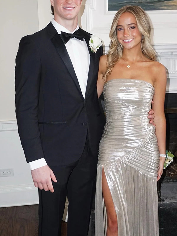 Sexy Strapless Ruched Side Slit Sleeveless Mermaid Long Prom Party Dress,PDS11819