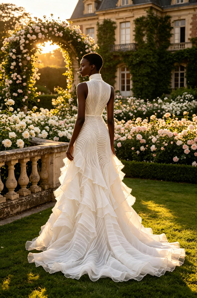 Luxury Ruffles Halter Pleats Sleeveless Mermaid Floor Length Wedding Dresses, WD0377