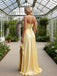 Yellow Ruffles Sleeveless Ruched Side Slit Mermaid Long Prom Party Dress,PDS11839