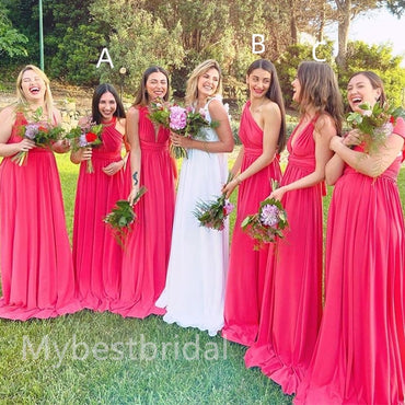 Mismatched Elegant One shoulder Sleeveless A-line Bridesmaid Dressess, BDS0314