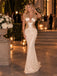 Champagne Luxe Satin Halter Plunge Neck Mermaid Formal Evening Gown,PDS118552