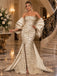 Luxurious Champagne Strapless Beaded Sequin Slit Mermaid Formal Dress,PDS118793