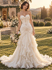 Luxurious Sweetheart Ruched Ruffled Chiffon Mermaid Wedding Dress, WD0411
