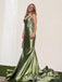 Dusty Sage V-neck Sleeveless Mermaid Floor Length Prom Dress,PDS11635