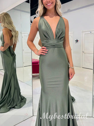 Sexy V-neck Open Back Sleeveless Mermaid Long Prom Dress,PDS11751