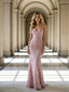Dusty Pink Floral Lace Spaghetti Strap Mermaid Floor Length Prom Dress,PDS118553
