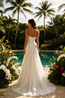 Elegant V-Neck Pleats Sleeveless Mermaid Floor Length Wedding Dresses, WD0378