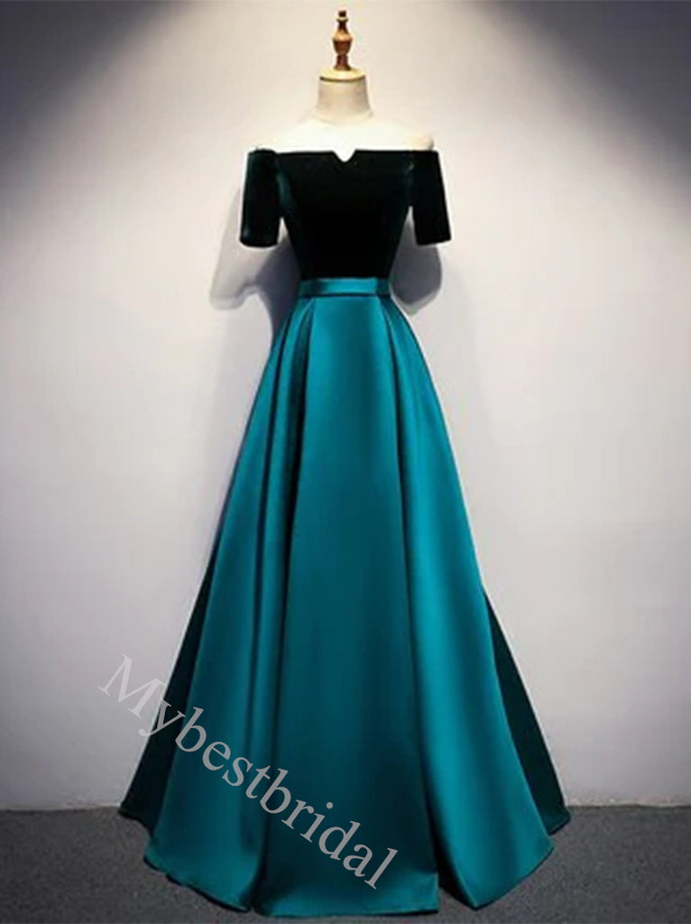 Elegant Off Shoulder 1/4 sleeves A-line Floor Length Long Prom Dress,PDS11572