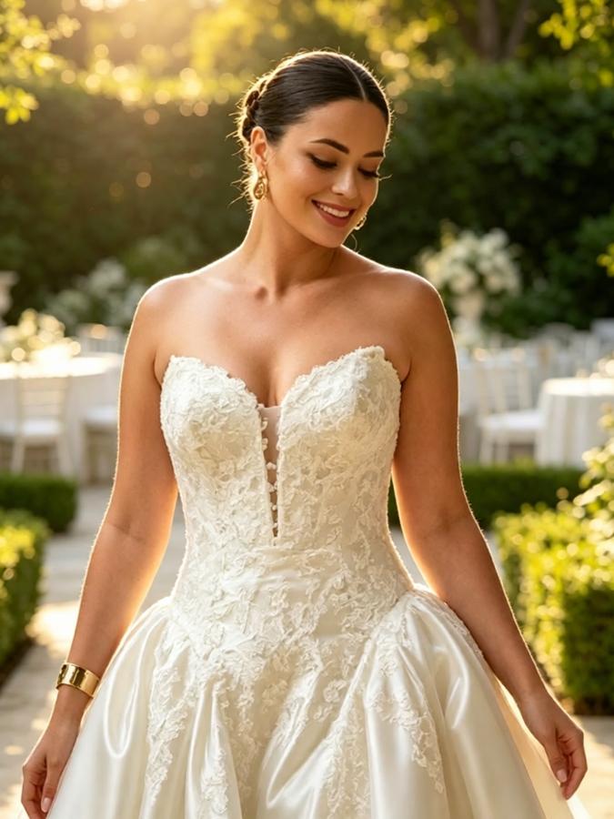 Sparkly V-Neck Sleeveless Lace Appliques Organza A-Line Floor Length Wedding Dresses, WD0394