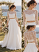 Boho Lace 3/4 Sleeve Two Piece Chiffon A-Line Wedding Dress, WD0412