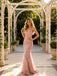Dusty Pink Floral Lace Spaghetti Strap Mermaid Floor Length Prom Dress,PDS118553