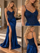 Exquisite Spaghetti Strap Beaded Lace Satin Mermaid Slit Long Evening Dress,PDS118653