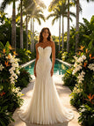 Elegant V-Neck Pleats Sleeveless Mermaid Floor Length Wedding Dresses, WD0378