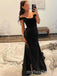 Black Off Shoulder Sleeveless Side Slit Mermaid Floor Length Prom Dress,PDS11636