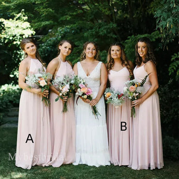 Mismatched Elegant V-neck Sleeveless A-line Bridesmaid Dressess, BDS0342