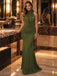 Sophisticated Olive Green Jersey Halter Draped Ruched Mermaid Evening Dress,PDS118824
