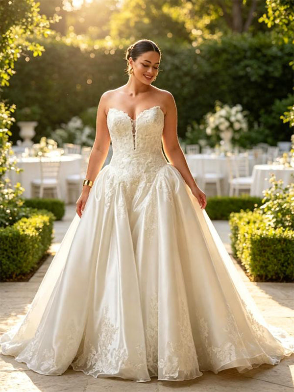 Sparkly V-Neck Sleeveless Lace Appliques Organza A-Line Floor Length Wedding Dresses, WD0394