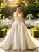 Sparkly V-Neck Sleeveless Lace Appliques Organza A-Line Floor Length Wedding Dresses, WD0394