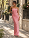 Bright Pink Strapless Sequin Satin Trim Mermaid Long Party Dress,PDS118798