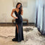 Black V-neck Sleeveless Side Slit Mermaid Floor Length Prom Dress,PDS11637