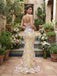Dreamy Pale Yellow Tulle 3D Floral Strapless Mermaid Evening Dress,PDS118745
