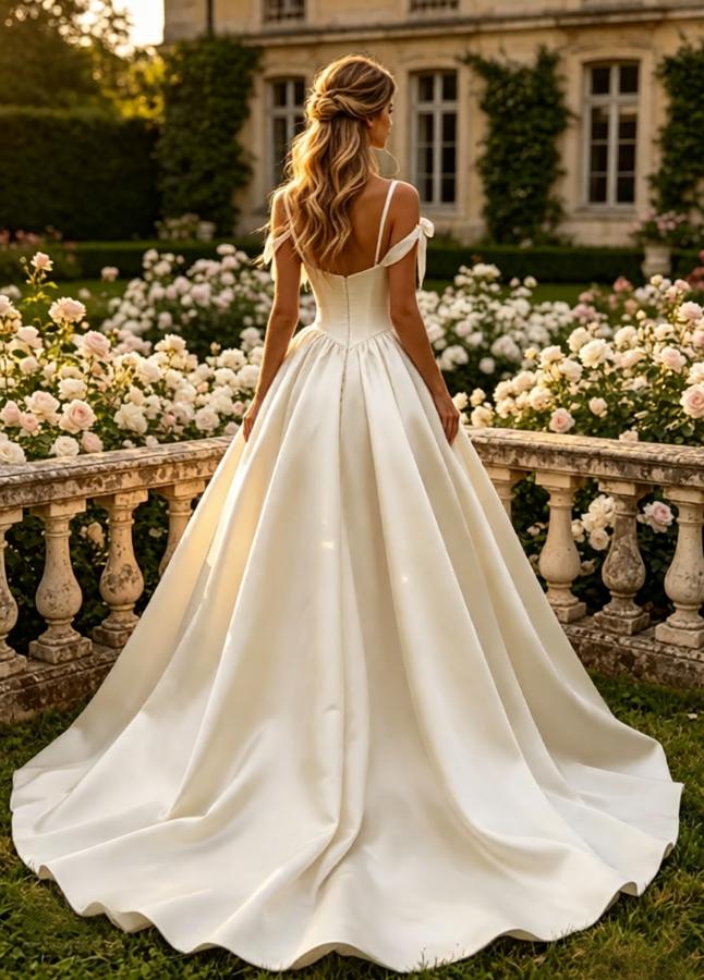 Lovely Spaghetti Straps Sleeveless Satin A-Line Floor Length Wedding Dresses, WD0373